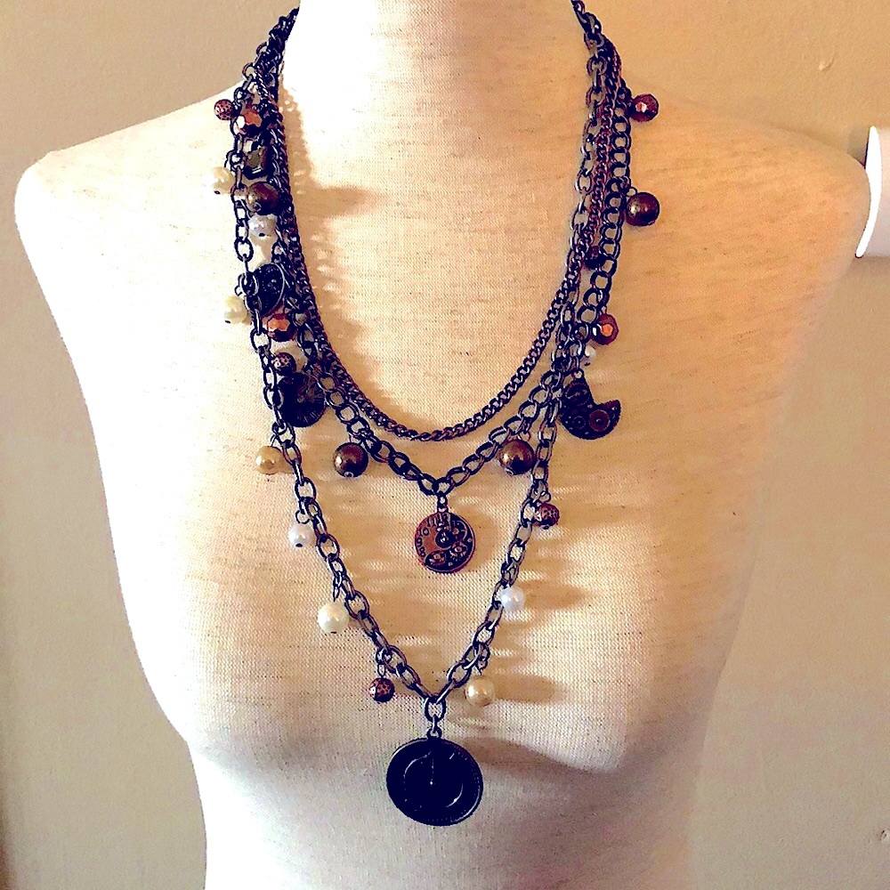 Artisan Steampunk Clock Two Tone Necklace‎ Clockpunk Aesthetic